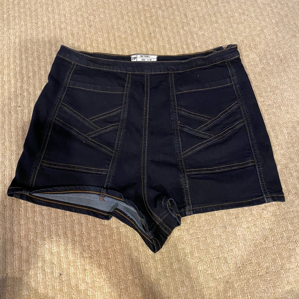 Free people cross stitched pocket denim shorts